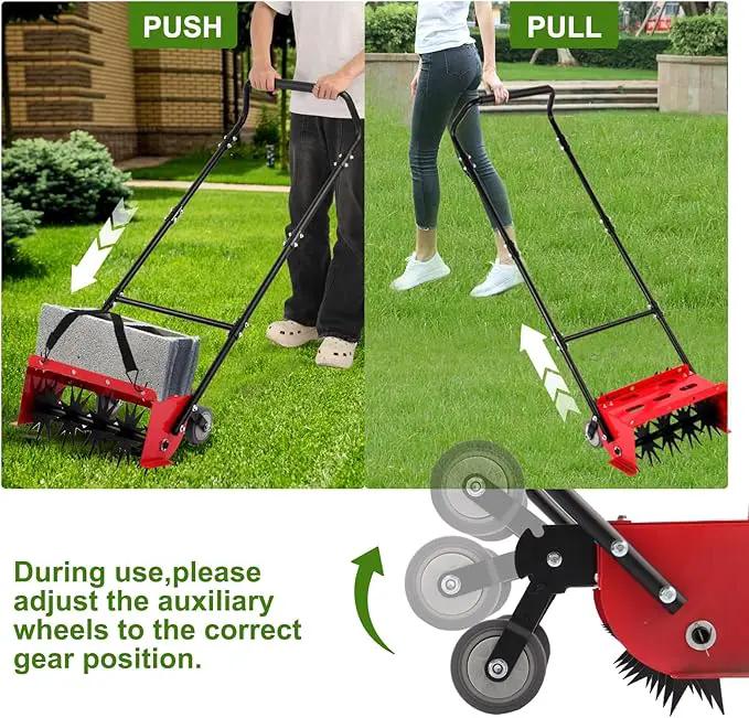 Lawn Aerator,16.5 inch Push Spike Aerator with Side skids, Height Adjustable Rear Wheel Pushed Aerator Lawn Tool, 2025 Upgraded Rolling Manual Tiller,Suitable for Lawn, Garden and Yard. by GreenHaven Gardens