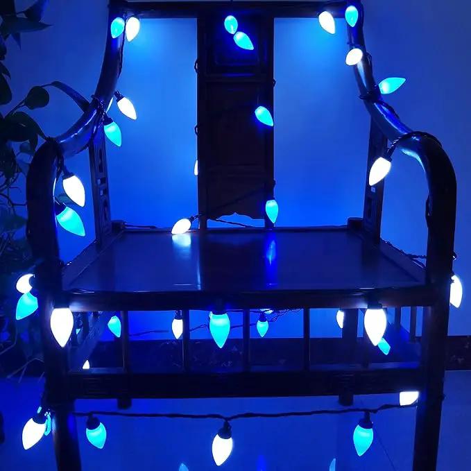 C9 Christmas Lights Outdoor 50 LED Blue + Cool White Strawberry 34.5ft Waterproof Xmas String Light for Garden Yard Home Party Holiday Christmas Tree Indoor Decoration(Blue + Cool White) by GreenHaven Gardens