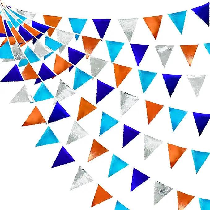 Orange Blue Silver Party Decorations Metallic Fabric Triangle Pennant Banner Flag Bunting Garland for Space Theme Birthday Wedding Bridal Shower Baby Shower Engagement Graduation Party Supplies by GreenHaven Gardens