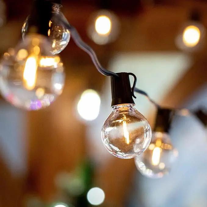 Novelty Lights 25 Feet G40 LED Patio String Lights with 25 Bulbs, Warm White, Weather Resistant and Shatterproof Replaceable Plastic Globe Bulbs, Black Wire by GreenHaven Gardens