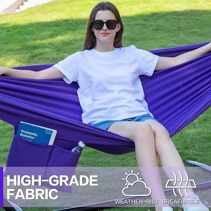 PNAEUT Double Hammocks with Stand for Outside, Portable Space Saving Heavy-Duty Steel Stand for Indoor Outdoor Patio with Carrying Bag, 450 lbs Capacity (Purple) by GreenHaven Gardens