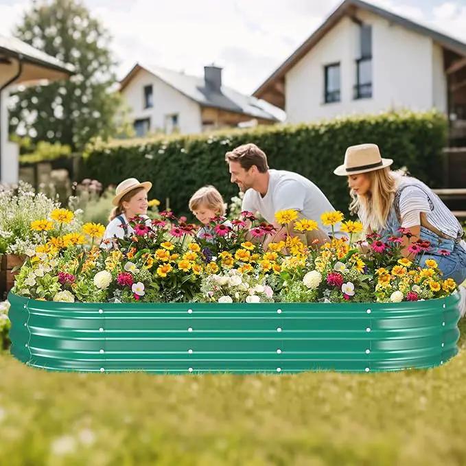 Galvanized Raised Garden Beds for Gardening - 72 x 36 x 12 inch Oval Metal Planter Boxes Above Ground Outdoor for Vegetables,Flowers,Herbs, Garden Container Green (1, 6X3X1FT) by GreenHaven Gardens