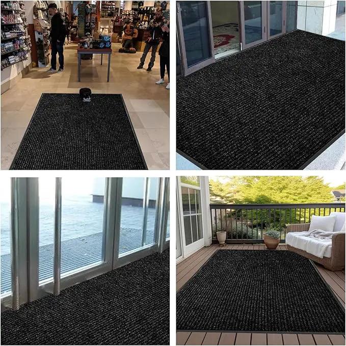 fani Heavy Duty Large Outdoor Indoor Entrance Black Doormat Waterproof Low Profile Entrance Rug Front Door Mat Patio Anti-Skid Rubber Back, 48x120 inch (Black) by GreenHaven Gardens