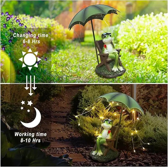Solar Garden Frog Decor Statue Fairy Garden Accessories Outdoor Figurine LED Lights Art Housewarming Gift for Patio,Yard,Lawn Ornament Women Gardening Decoration Gifts by GreenHaven Gardens
