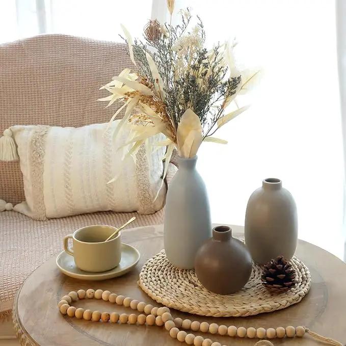 CUCUMI Ceramic Vase Set of 5, Home Decor Farmhouse Décor Handmade Pottery Vases for Pampas Grass, Dried Fresh Flowers, Table, Living Room, Kitchen, Shelf, Entryway Mantel Neutral Tones by GreenHaven Gardens