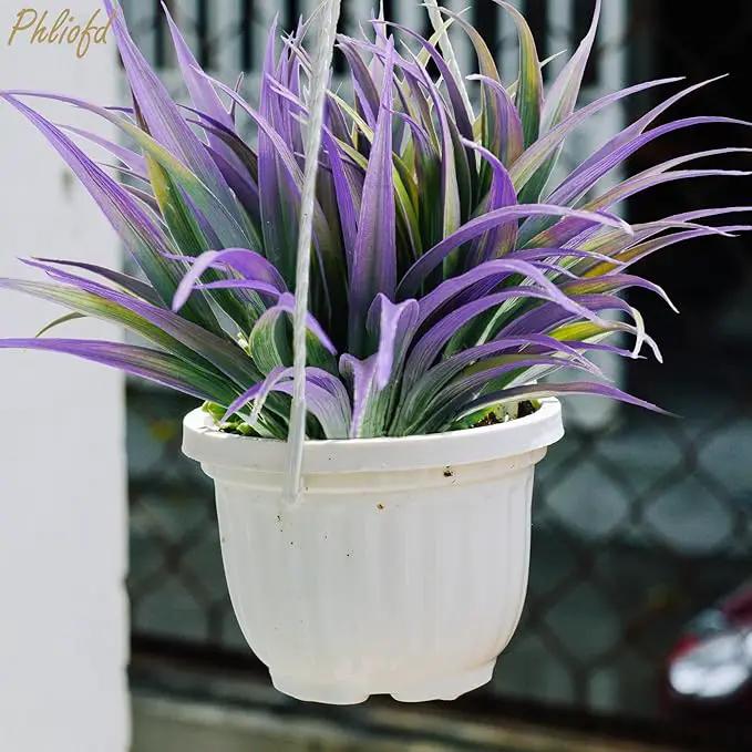 6Pcs Artificial Grass Fake Plants 17.3in Outdoor Plants UV Resistant Faux Greenery Stems Fake Grass for Home Window Garden Office Patio Pathway Front Porch Halloween Décor Green & Purple by GreenHaven Gardens