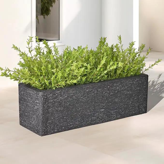 24 Inch Rectangular Concrete Planter,Durable All-Weather Use with Drainage Holes,Large Rectangular Planter for Outdoor Indoor Plants by GreenHaven Gardens
