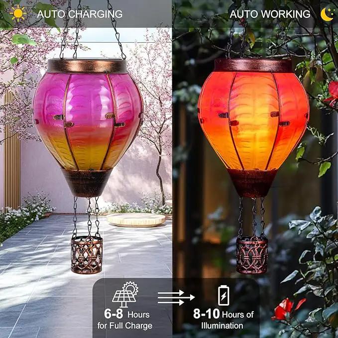 Hot Air Balloon Solar Lantern with Flickering Flame Light Outdoor Solar Hanging Lights Waterproof for Garden Yard Farmhouse Patio Pathway Outside Decoration, Pink&Orange by GreenHaven Gardens