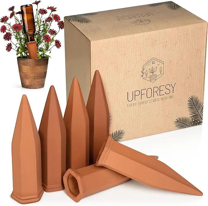 6 Pack Terracotta Watering Spikes for Indoor and Outdoor Plants - Simple and Easy Setup - Keep Plants Happy and Watered While You are Away by GreenHaven Gardens
