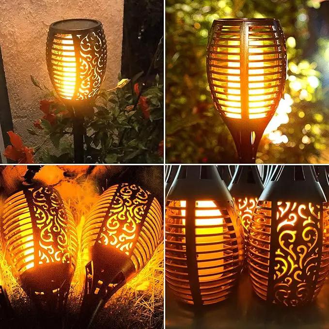 Solar Torch Lights Outdoor, Realistic Flickering Flame Solar Tiki Torches, 3-in-1 Fire Effect Hanging Lanterns with Detachable Hook, Auto On/Off for Garden, Pathway Lighting (4 Pack) by GreenHaven Gardens