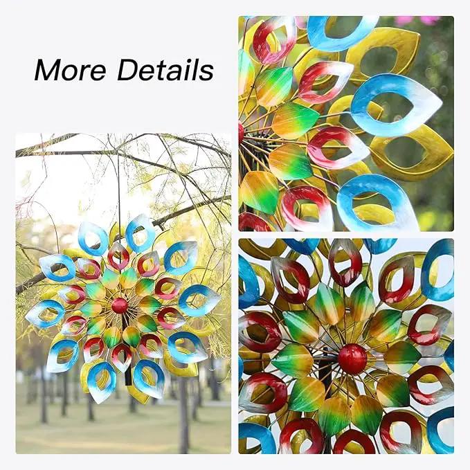 Yard Garden Wind Spinners with Stake - Large Outdoor Metal Wind Spinners, Lawn Yard Art Garden Decor (24" W x 84" H) by GreenHaven Gardens