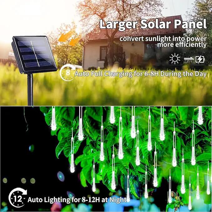 Solar Meteor Shower Lights,Solar Christmas Lights Outdoor Waterproof,16 Tubes 384 LEDs (Equivalent to 2 Sets of 8-Tube) Icicle String Light,LED Rain Drop Light for Tree Garden Decoration (Cool White) by GreenHaven Gardens