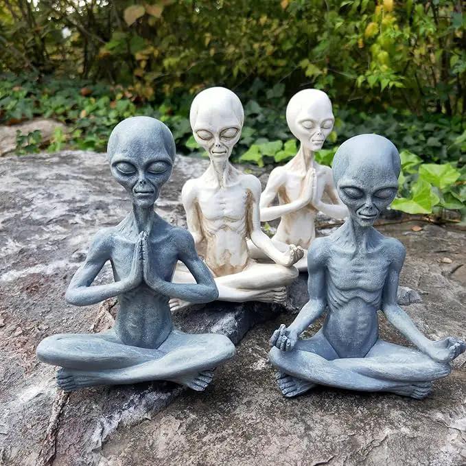Alien Statue, Meditation Yoga Alien Figure, 6.3" H Resin UFO Alien Sculpture for Home Indoor Outdoor Patio Lawn Yard Decor, Collectable Gift by GreenHaven Gardens