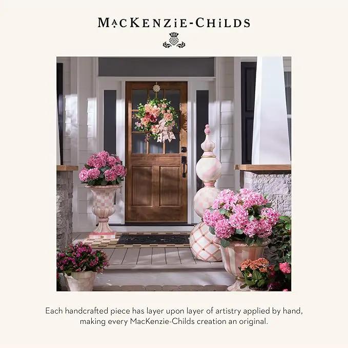 MACKENZIE-CHILDS Enamel Garden Pot, Decorative Pot for Plants, Outdoor Flowerpot Decor, Extra Large, Pink-and-White Rosy Check by GreenHaven Gardens