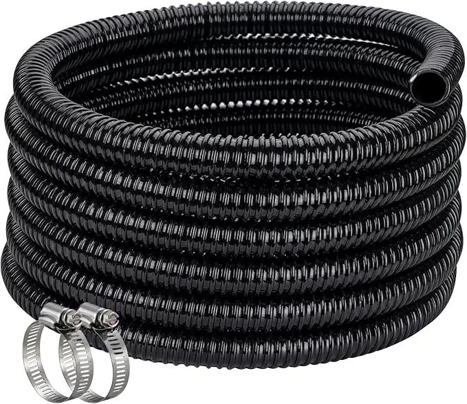 Pond Hose ID 2” × 25ft Black Corrugated Flexible Reinforced PVC Hose Vinyl Tubing for Pond Pump Fountain Garden Waterfall, Non-toxic & Kinkproof, with 2 clamps by GreenHaven Gardens