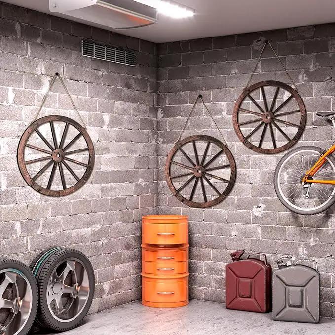 Qunclay 4 Pcs Wooden Wagon Wheel Wall Decor Old Western Wood Boho Wall Art Farmhouse Boho Wagon Wheels Rustic Yard Decor Wood Hanging Decorations for Garden Home Bar Garage (17.7 Inch) by GreenHaven Gardens