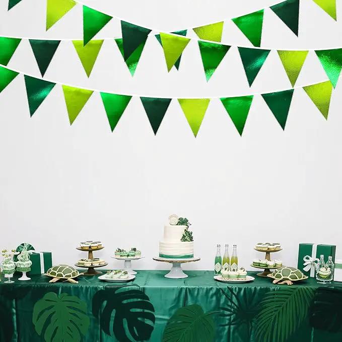 Gradient Green Party Decorations Metallic Fabric Ombre Green Triangle Pennant Banner Flag Bunting for Graduation Birthday Retirement Wedding Bachelorette Spring Summer St Patrick's Day Party Supplies by GreenHaven Gardens