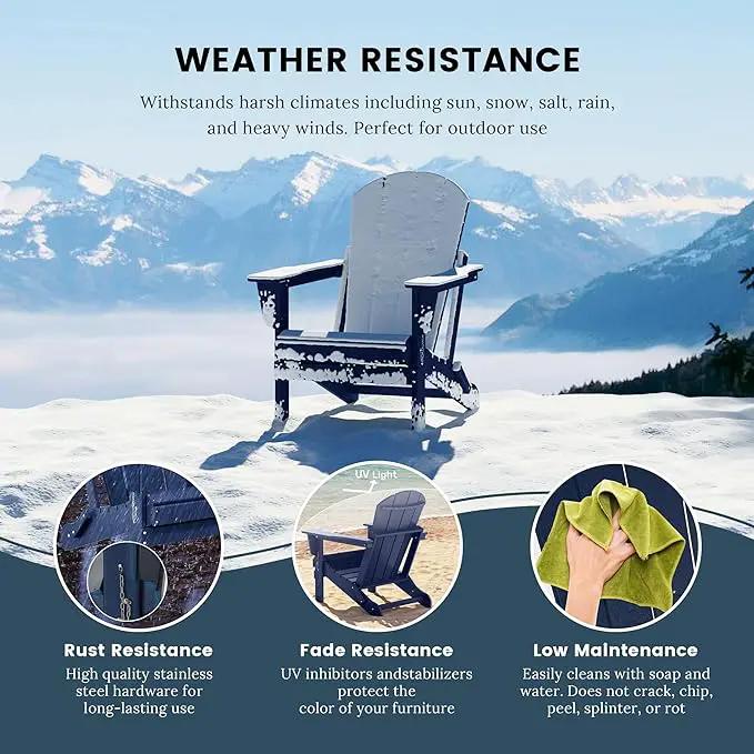 Westin Outdoors Laguna WO Outdoor Adirondack Folding Patio Chairs 8 PCS Set Retro Beach Aesthetic for Backyard, Lawn, Patio, Deck, Garden, Weather Resistant Polyethylene Plastic Lounger (Navy Blue) by GreenHaven Gardens
