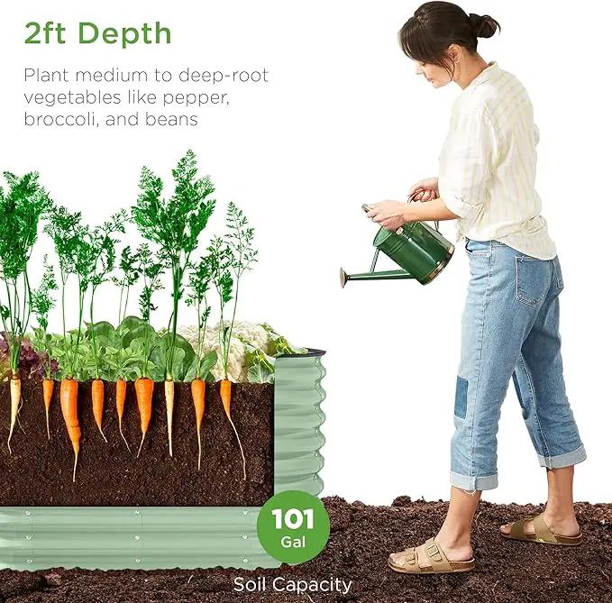 Best Choice Products 4x2x2ft Outdoor Metal Raised Garden Bed, Oval Deep Root Planter Box for Vegetables, Flowers, Herbs, and Succulents w/ 101 Gallon Capacity, Rubber Edge Guard - Sage Green by GreenHaven Gardens