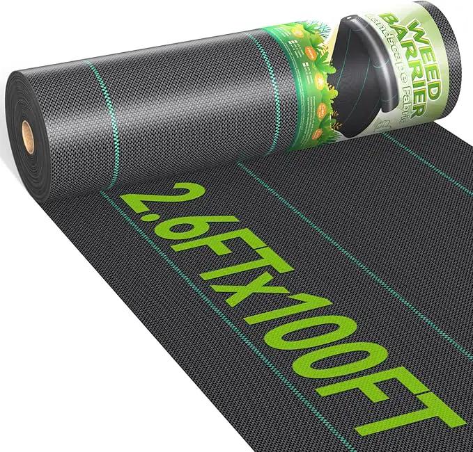 2.6ftx100ft Weed Barrier Landscape 3.2oz Fabric Heavy Duty, Woven Weed Control Cloth, Woven Geotextile Fabric for Underlayment, Gardening Ground, Commercial Driveway Weed Block Cover Mat by GreenHaven Gardens