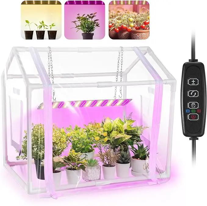 Meonum Mini Greenhouse with Grow Light for Indoor, 23.6 x15.7 x19.6 Tabletop Small Greenhouse Kit with 15W Plant Dimmable LED Grow Lights and Timer, 3 Light Color Mode for Seed Starter Tray by GreenHaven Gardens