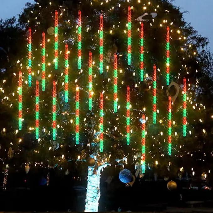 Dazzle Bright Red and Green Christmas Lights, 288 LED 11.8 Inch Meteor Shower Rain Lights with 8 Tubes, Waterproof Plug in Falling Rain Lights Christmas Decorations for Xmas Bushes Tree Yard Party by GreenHaven Gardens