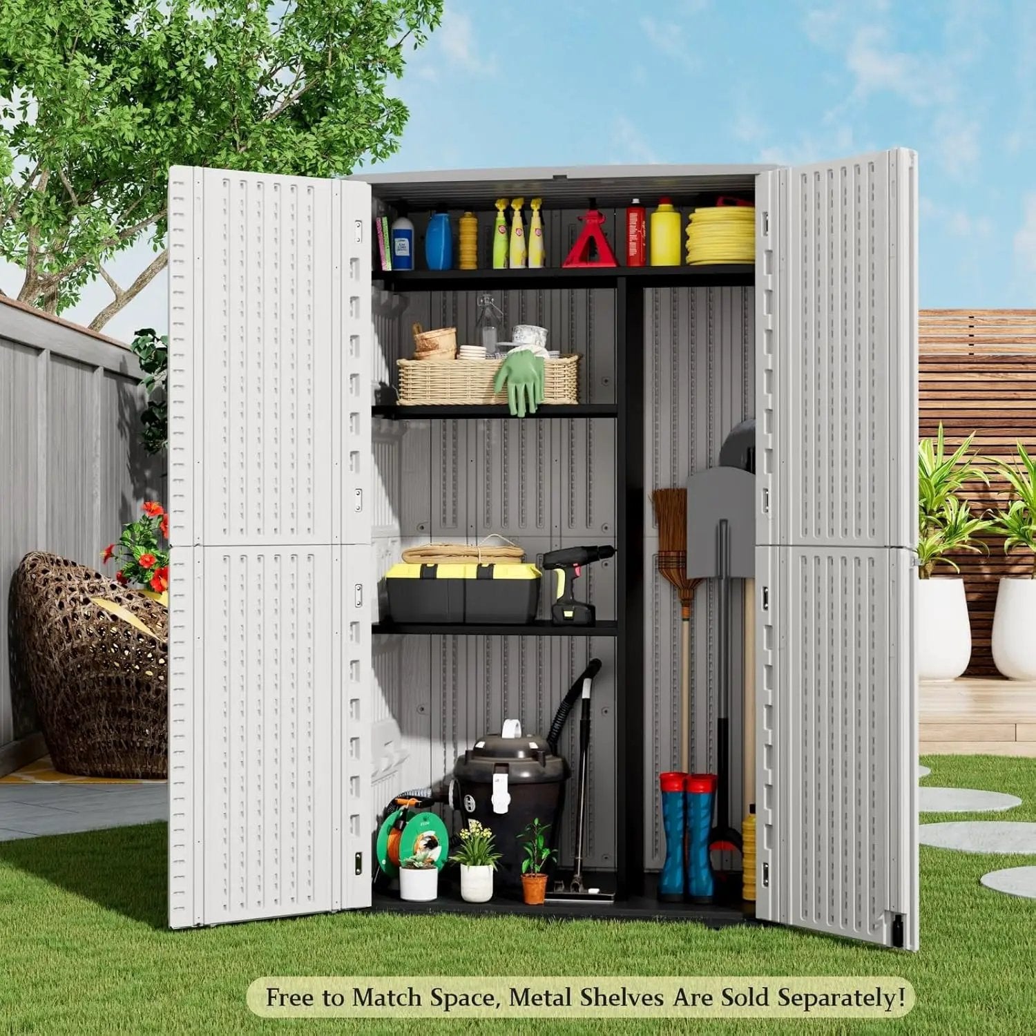 ZZM Large 67 Cu.ft Waterproof Storage Shed, Outdoor Storage Cabinet，Durable Resin Storage for Patio Furniture, Garden Tools, Pool Accessories, Mower Storage (White) by GreenHaven Gardens