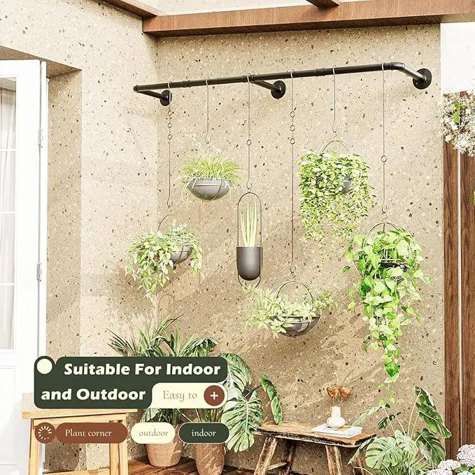 Plant Hanger Indoor with 6 Hanging Chains Hanging Planters for Indoor Plants Hanging Plant Holder Window Plant Rod Black Metal Shelves(73 Inch Pot not Included by GreenHaven Gardens