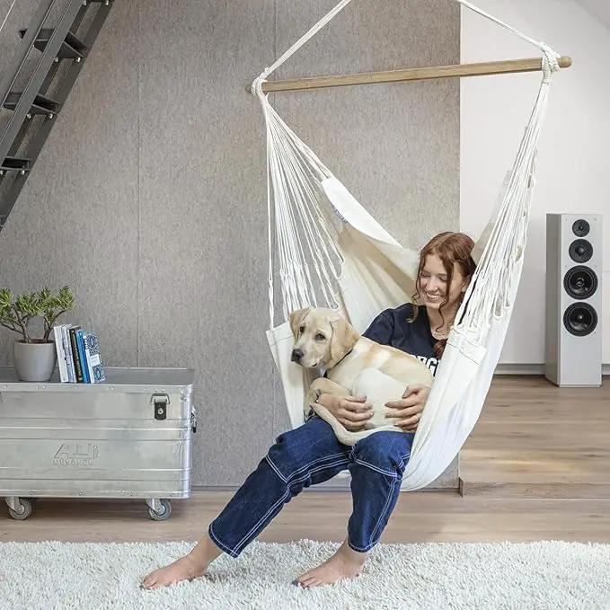LA SIESTA® - XL King Habana Cotton Hammock Chair & CasaMount - Hanging Chair w/Suspension Kit for Walls Ceilings & Square Beams - Indoor Outdoor Swing Hanging Chair Bedroom Patio Balcony - Latte by GreenHaven Gardens
