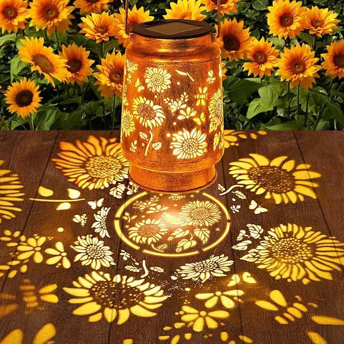 Sunflower Solar Lanterns Garden Decor, Birthday Gifts for Women Mom Grandma Metal Hanging Solar Lights Waterproof Outdoor Decoration LED Lanterns with Shepherd Hook for Outside Garden Yard Patio by GreenHaven Gardens