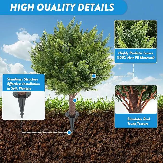 Artificial Cedar Shrub Ball Trees Two 15.8inch with Ground Spikes, can be Planted in The Ground and in pots, Outdoor Artificial Plants Resistant to UV Rays by GreenHaven Gardens