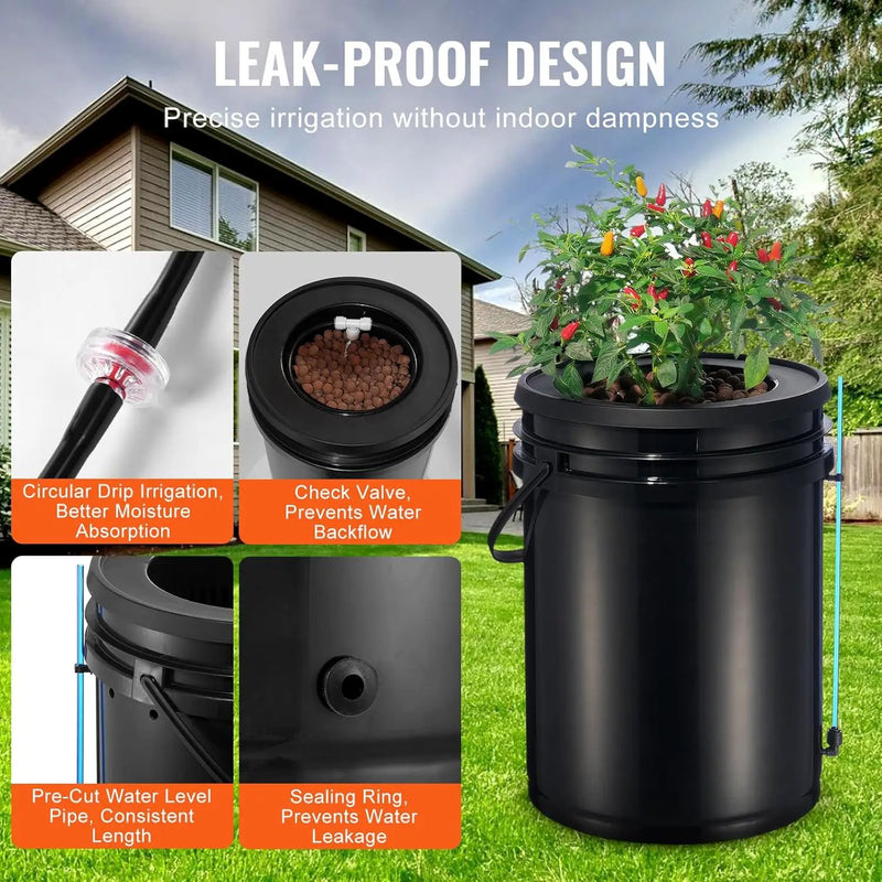 VEVOR RDWC Hydroponics Grow System, Hydroponic Growing Kit with Top Drip, Recirculating Deep Water Culture 4 Buckles and 1 Reservoir, with Air Pump and Water Level Device for Leafy Vegetables by GreenHaven Gardens