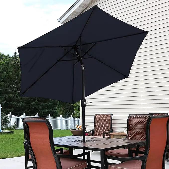 Sunnydaze Outdoor Patio Umbrella - Polyester Table Market Umbrella with Push-Button Tilt and Crank - 6 Sturdy Ribs - Blue - 7.5ft by GreenHaven Gardens