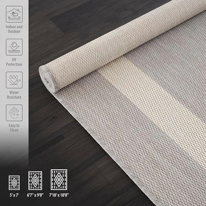 CAMILSON Outdoor Rug 8x10,Modern Outside Rugs for Patios Porches Waterproof Durable Washable Non-Shedding, Easy-to-Clean Indoor Outdoor Area Carpet (8 x 10, Bordered - Gray/White) by GreenHaven Gardens