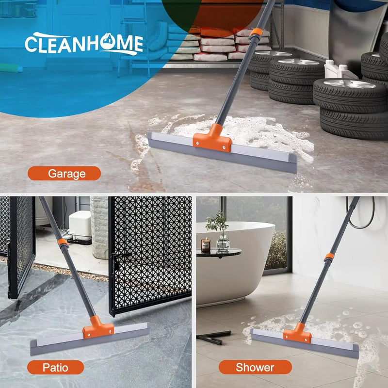 Rubber Floor Squeegee for Concrete Floor, Tile Floor, Metal Aluminium Heavy Duty Garage Shower Floor Squeegee Broom for Removing Water, Commercial Scrubber Mop with Extendable Long Handle by GreenHaven Gardens