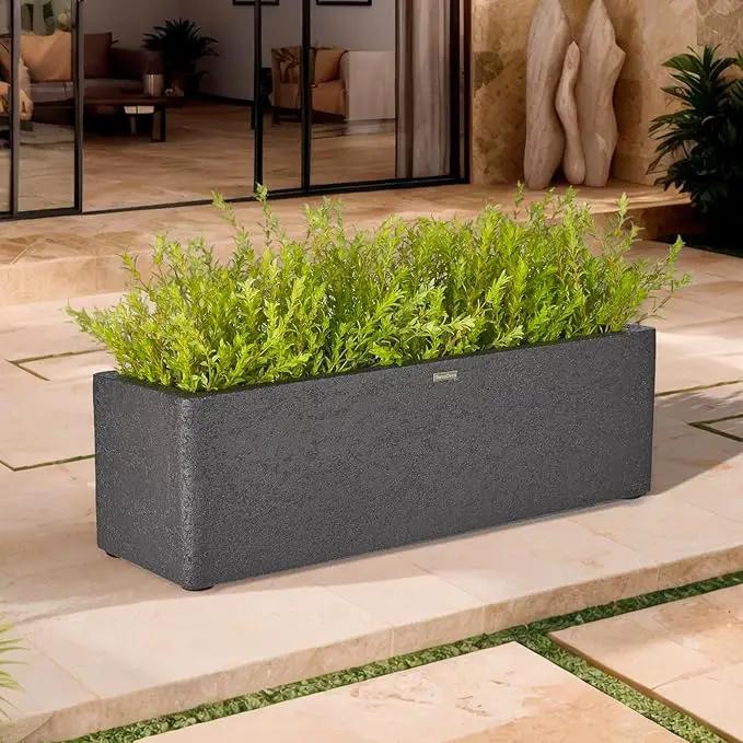31 Inch Rectangular Concrete Planter,Durable All-Weather Use with Drainage Holes,Large Rectangular Planter for Outdoor Indoor Plants by GreenHaven Gardens