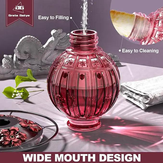 2 Pack Glass Hummingbird Feeder for Outdoors Hanging, Bird Nectar Feeder with Perch & 5 Flower Feeding Ports, 26 Oz Leak Proof for Outside Garden Decor Backyard, Gifts for Women Mom, Red by GreenHaven Gardens