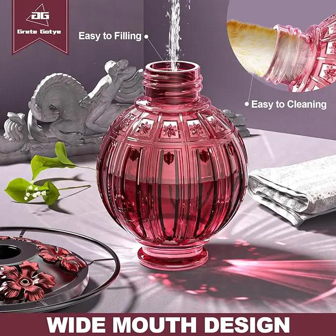 Glass Hummingbird Feeder for Outdoors Hanging, 26Oz Bird Nectar Feeder with Perch & 5 Flower Feeding Ports, Leak Proof for Outside Garden Decor Backyard, Gifts for Women Mom, Red by GreenHaven Gardens