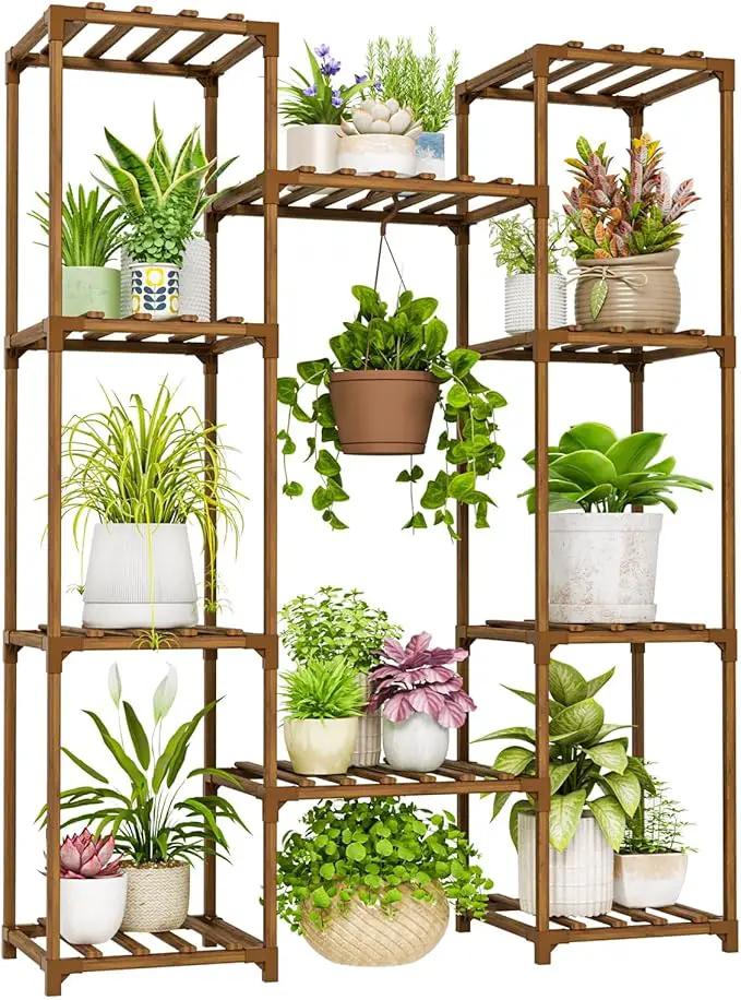 Bamworld Plant Stand Indoor Outdoor Hanging Shelf for Multiple Plants Tall Large Holder for Living Room Patio Balcony Garden (A-Cabinet-Wider) by GreenHaven Gardens