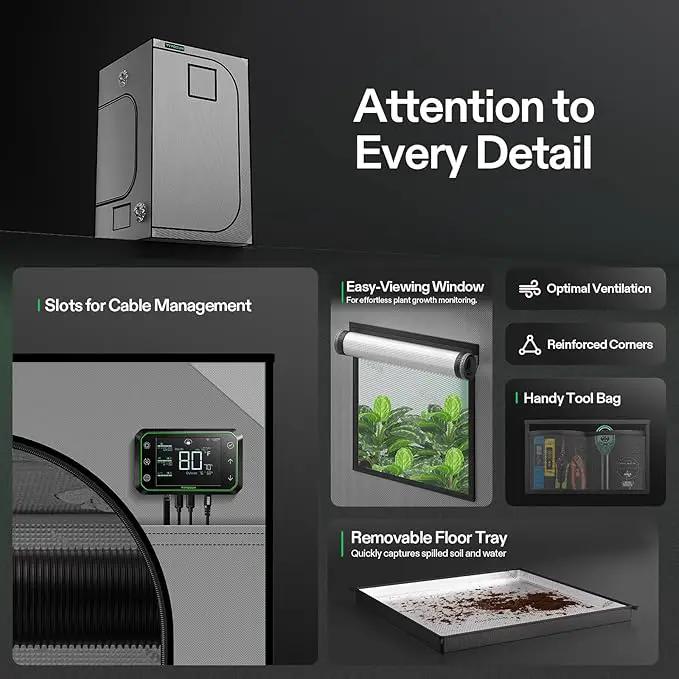 VIVOSUN G448 48"x48"x80" Grow Tent, 4x4 FT Advanced Gray Grow Tent with 22mm Thickened Poles, Observation Window and Floor Tray for Hydroponic Plants for VS4000/VSF4300 by GreenHaven Gardens