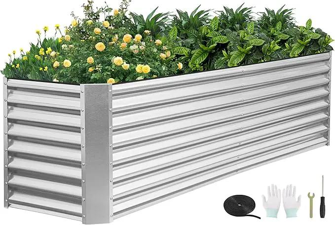 8x2x2ft Raised Garden Bed - Galvanized Deep Root Planter Boxes Outdoor with Wing Nuts and Safety Edges for Gardening Vegetables, Flowers, Herbs, Succulents - Silver by GreenHaven Gardens
