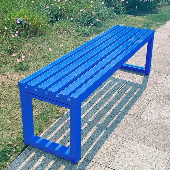 Weatherproof Metal Dining Bench, Outdoor Bench Backless Patio Bench 2-Person Farmhouse Bench Garden Bench for Kitchen, Living Room, Entryway(Blue,59in) by GreenHaven Gardens
