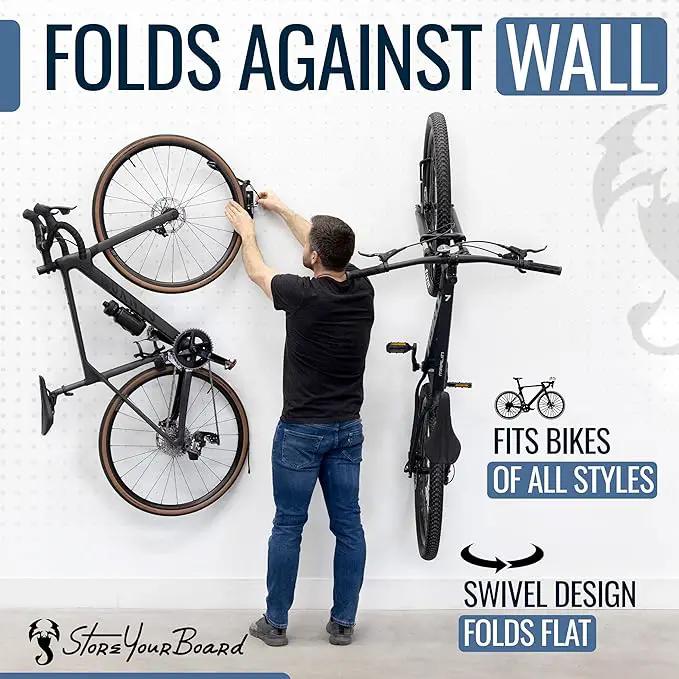 StoreYourBoard Bike Swivel Rack – Wall Mounted Garage Bike Storage, Vertical Hanger with 120° Swing Design & Stopper, Space-Saving Indoor Wall Mount – Fits Kids Bikes, BMX & More by GreenHaven Gardens