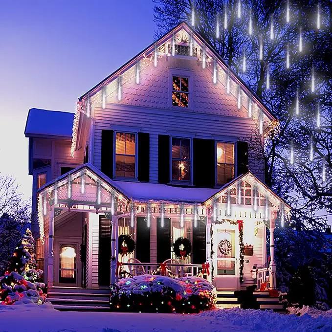 Outdoor Meteor Shower Lights - 16 Inch 8 Tube Snow Falling Icicle Cascading Lights for Xmas, Wedding Party, UL Plug, White by GreenHaven Gardens
