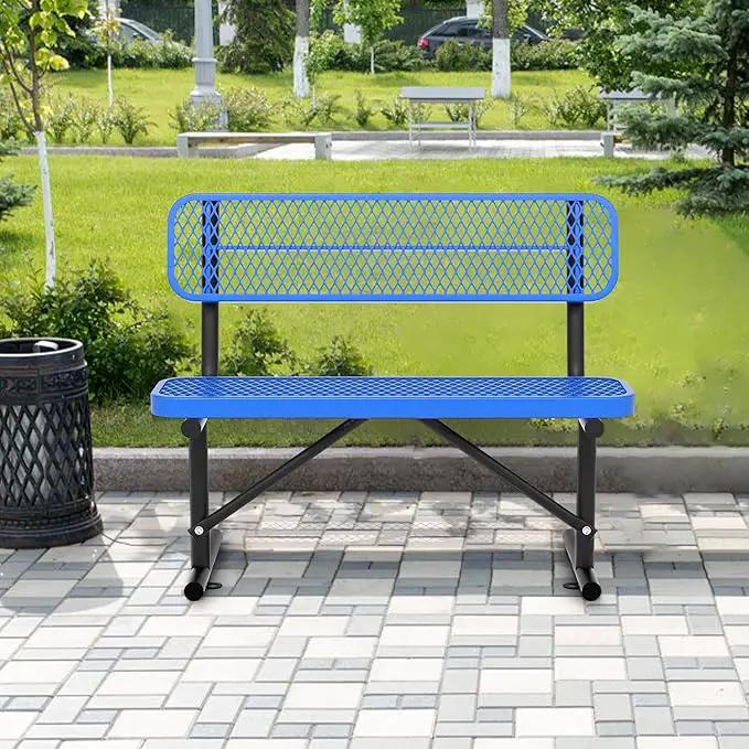 4/6/8 Feet Park Bench for Outside Heavy Duty Metal, Garden Benches Outdoor Bench with Backrest & Portable Frame, for Shopping Malls Stores Parks Patios Decks, Blue by GreenHaven Gardens