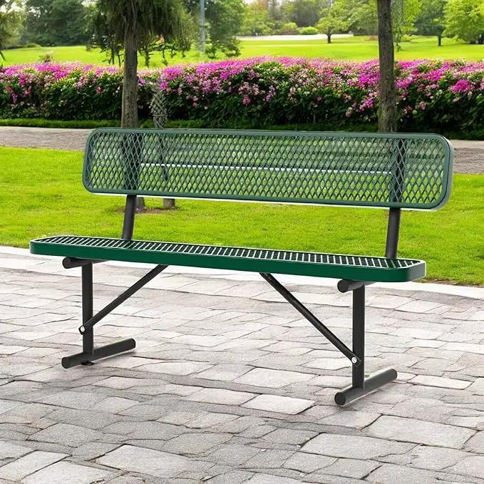 Heavy Duty Park Bench with Back Portable Frame, Outdoor Steel Bench with Backrest, Outdoor Park Bench Expanded Metal Mesh Bench for Lawn, Park, Deck, Garden, Patio, Porch, Black (Green, 6FT) by GreenHaven Gardens