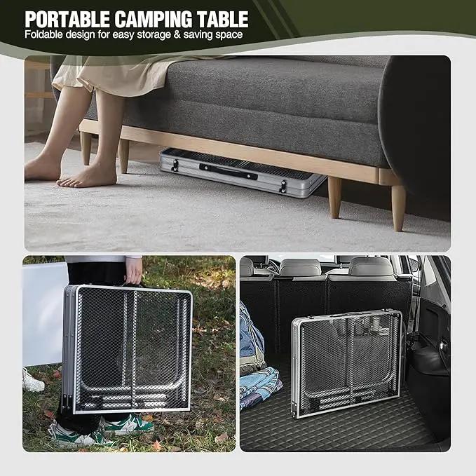 REDCAMP 36x24 Folding Grill Table for Outside, Lightweight Portable Metal Aluminum Outdoor Grill Table with Adjustable Height Legs, Great for Camping Picnic Cooking BBQ, Silver 3ft by GreenHaven Gardens