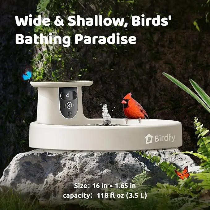 Birdfy Smart Bird Bath with Camera Solar Powered & Fountain, Dual-Lens Camera for Wildbird Watching, Auto Capture Bird Videos & Motion Detection - AI Lifetime Version (Yellowstone) by GreenHaven Gardens
