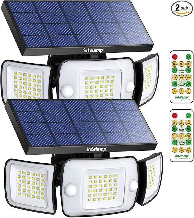 intelamp Solar Flood Lights Outdoor Waterproof, 6000mAh 1200LM Solar Powered Dual Motion Sensor LED Lighting Dusk to Dawn Security Floodlight Exterior with Remote for Outside Garden House Patio by GreenHaven Gardens