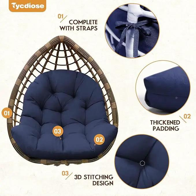Egg Chair Cushion Replacement, Waterproof Outdoor Hanging Egg Swing Chair Cushions Pads, U-Shaped Thickened Cushions for Hanging Eggs Chair with Ties, 47x33x7 Inches (Blue) by GreenHaven Gardens
